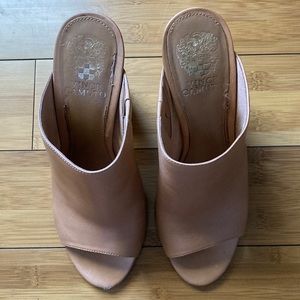 Vestata Leather Peep Toe
Tan Mules by Vince Camuto